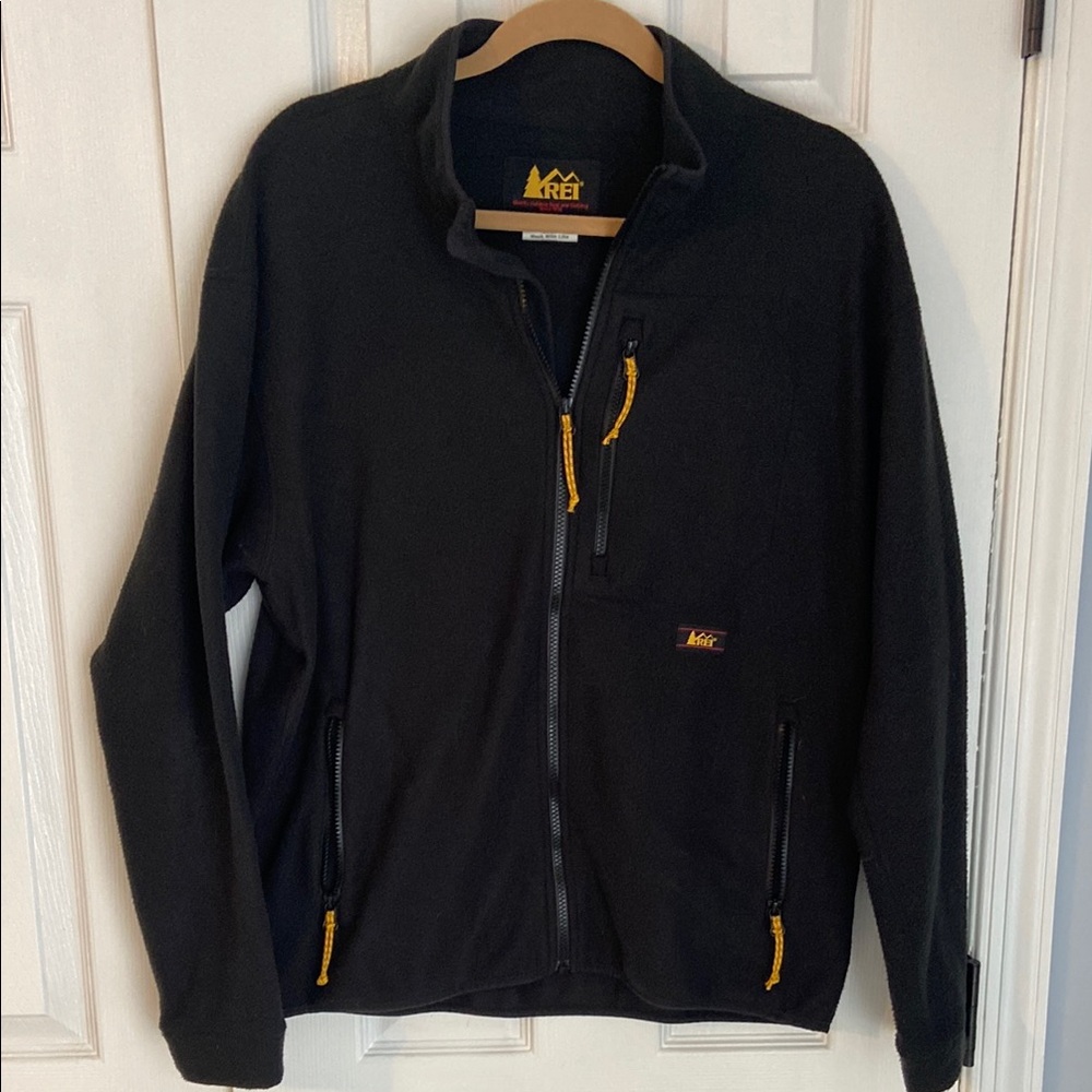 REI Black Fleece Jacket with Yellow Accents